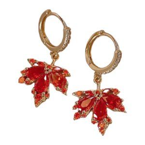 Autumn Maple Leaf CZ Dangle Earrings NWOT
